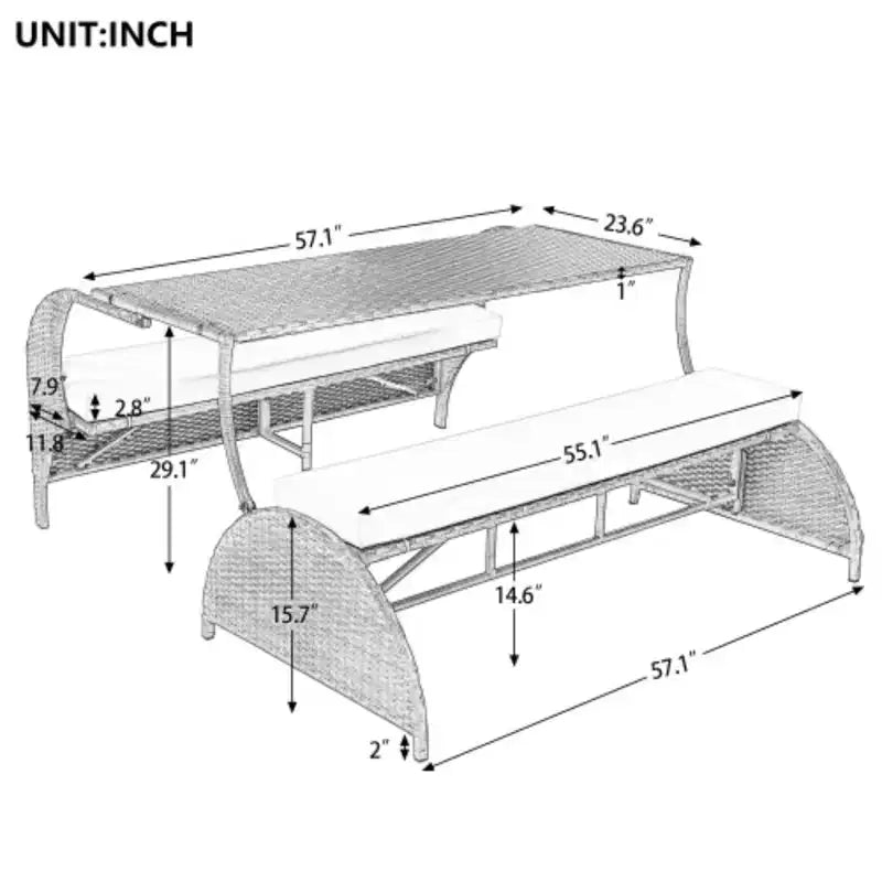 Banc de jardin transformable : 4 places, se convertit en table et chaises