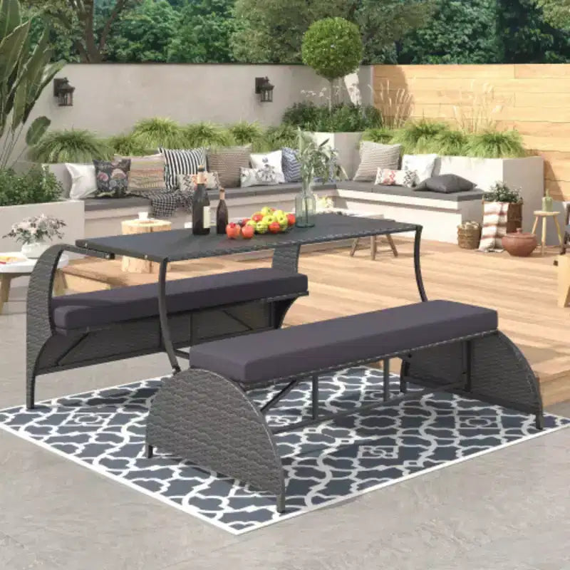 Banc de jardin transformable : 4 places, se convertit en table et chaises
