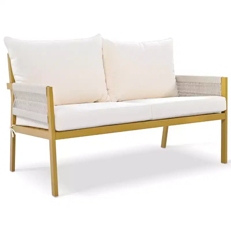 Ensemble de meubles d'extérieur 4 pièces Whisen avec table en verre trempé, salon de jardin
