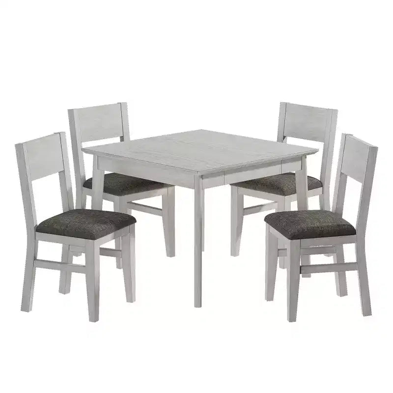 Ensemble de salle à manger 5 pièces VECELO de style ferme pour 4 personnes, table carrée en bois d'hévéa et 4 chaises de salle à manger rembourrées, gris
