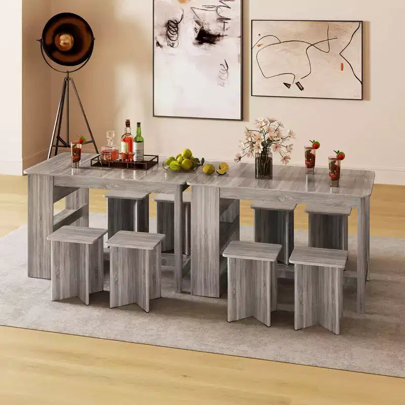 Ensemble de table à manger Costway 5 pièces avec étagère de rangement Table de cuisine rectangulaire avec 4 tabourets Beige/Gris