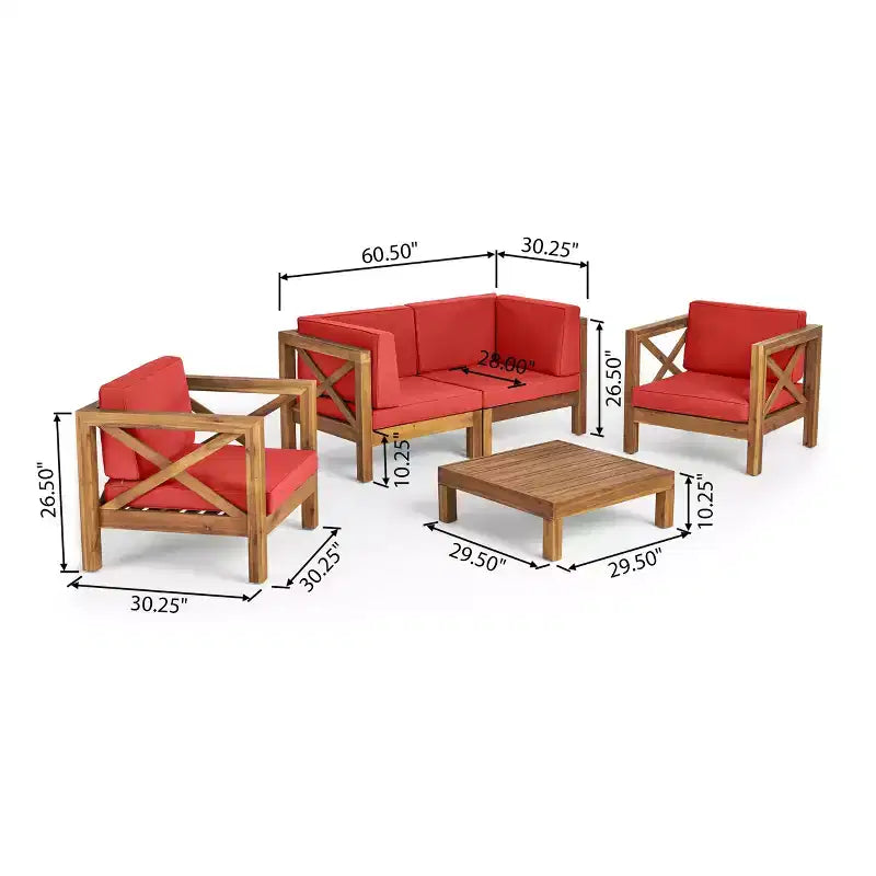 Christopher Knight Home Brava Ensemble de conversation d'extérieur 4 places en bois d'acacia avec coussins