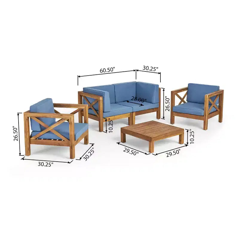 Christopher Knight Home Brava Ensemble de conversation d'extérieur 4 places en bois d'acacia avec coussins