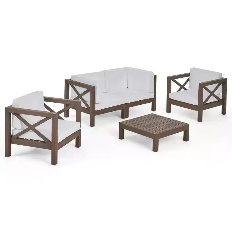 Christopher Knight Home Brava Ensemble de conversation d'extérieur 4 places en bois d'acacia avec coussins