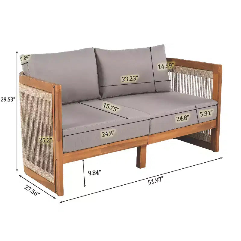 Christopher Knight Home Mads Ensemble de 4 fauteuils d'extérieur en bois d'acacia courbé avec corde tressée