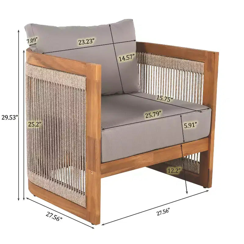 Christopher Knight Home Mads Ensemble de 4 fauteuils d'extérieur en bois d'acacia courbé avec corde tressée