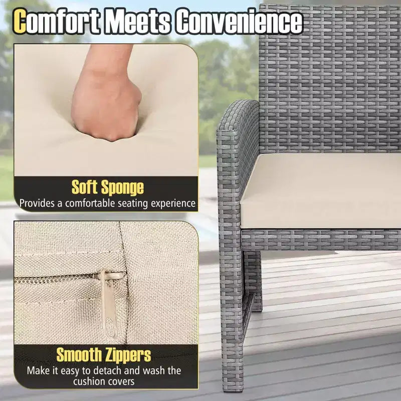 Ensemble de meubles de patio Costway 3 pièces avec table basse en verre trempé et coussins de siège moelleux gris/noir/blanc