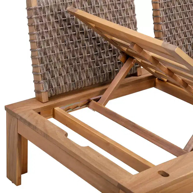 Ensemble de canapé modulaire 2 pièces et chaise longue convertible avec finition en bois naturel - Teamson Home : Cadre en acacia massif et coussins résistants aux intempéries