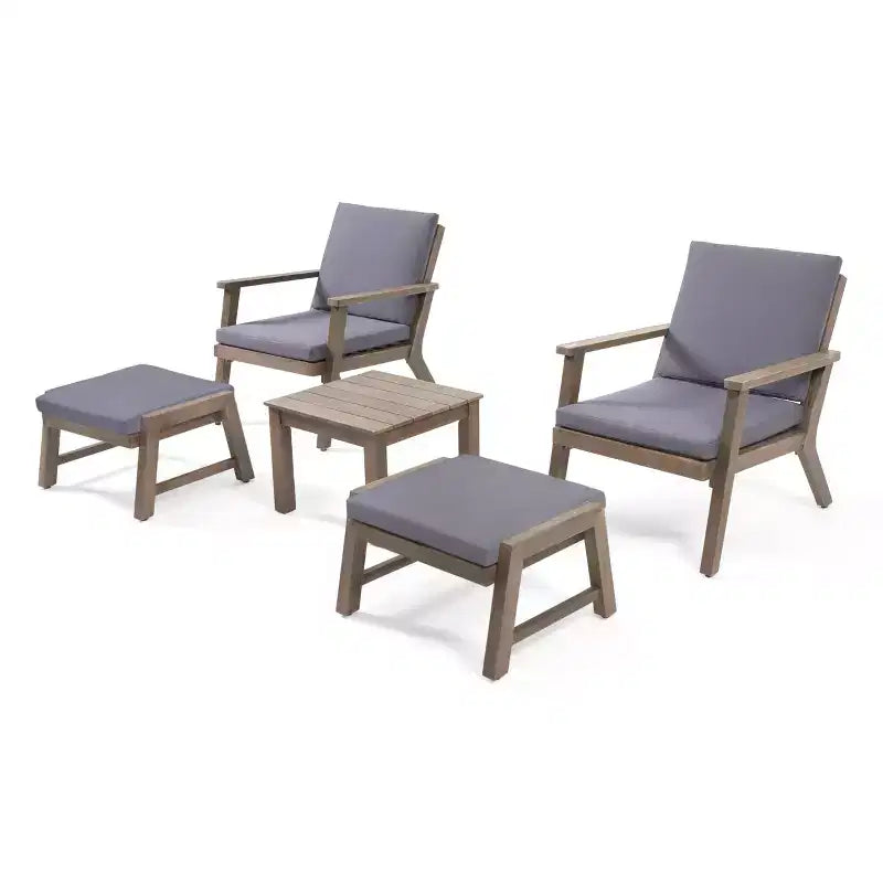 Christopher Knight Home Temecula Ensemble de conversation 5 pièces pour extérieur avec fauteuil de club et ottoman en bois d'acacia avec coussins
