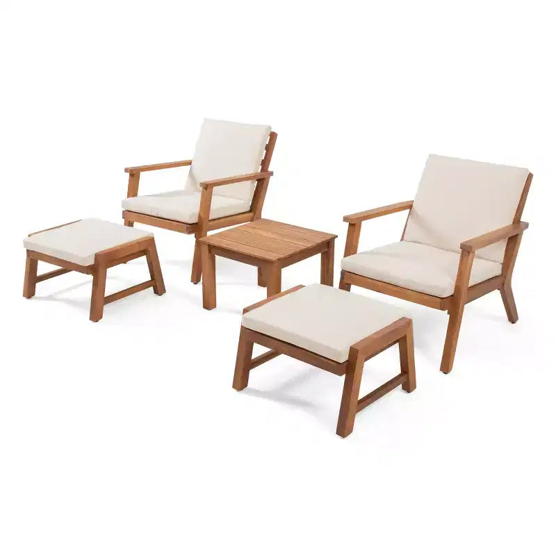 Christopher Knight Home Temecula Ensemble de conversation 5 pièces pour extérieur avec fauteuil de club et ottoman en bois d'acacia avec coussins
