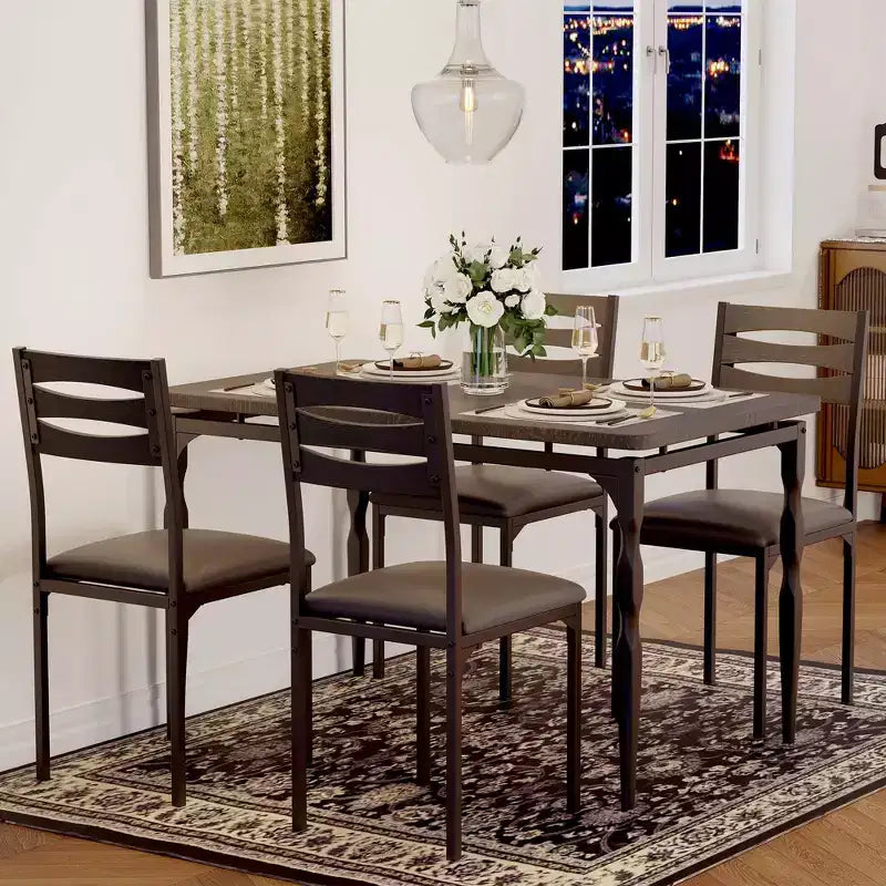 Ensemble de salle à manger 5 pièces, table et chaises de salle à manger de style industriel pour 4 personnes