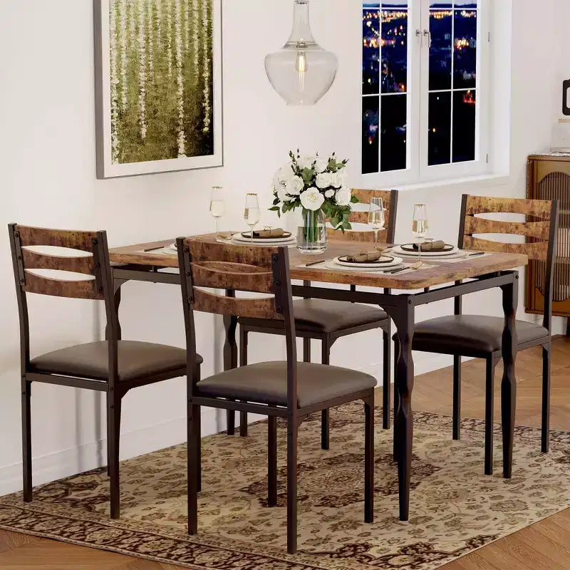 Ensemble de salle à manger 5 pièces, table et chaises de salle à manger de style industriel pour 4 personnes