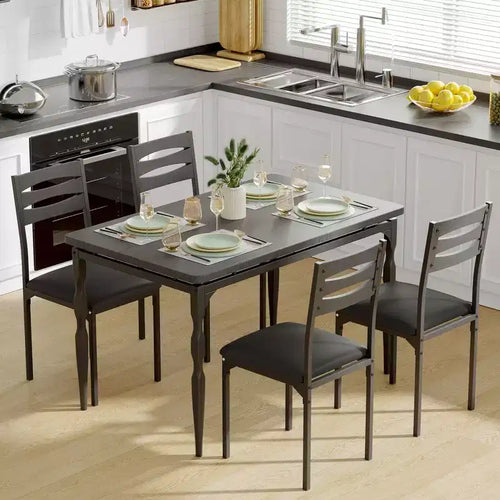 5 Piece Dining Table Set, Industrial Style Dining Table and Chairs Set for 4