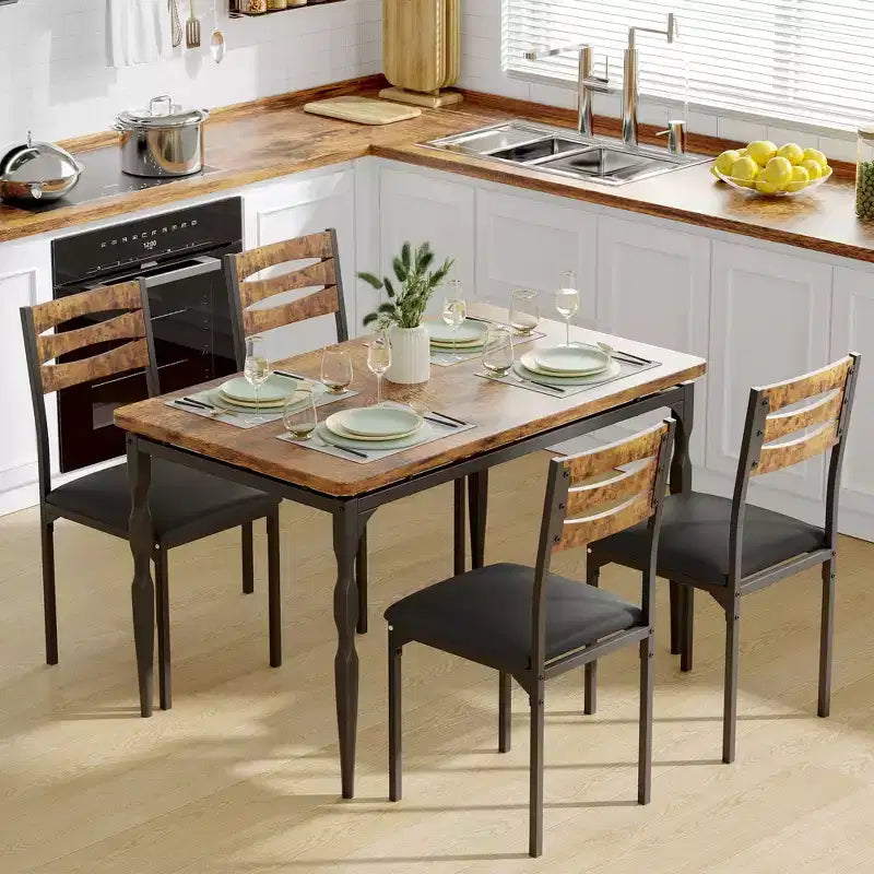 Ensemble de salle à manger 5 pièces, table et chaises de salle à manger de style industriel pour 4 personnes