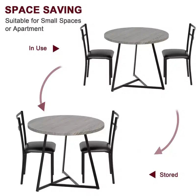 Ensemble de table à manger double trois pièces, table et chaises de salle à manger doubles de cuisine, ensemble de table à manger de cuisine ronde, convient aux petits espaces, appartement
