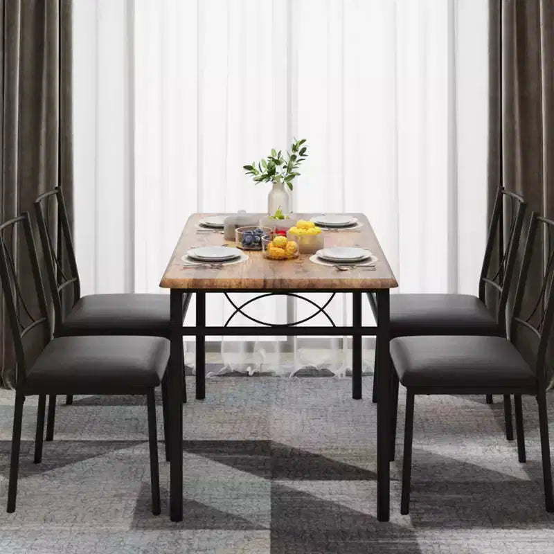 Ensemble Table et Chaises de Salle à Manger pour 4 Personnes, Table à Manger Rectangulaire avec 4 Chaises Rembourrées pour Petits Espaces, Appartement, Petit Déjeuner