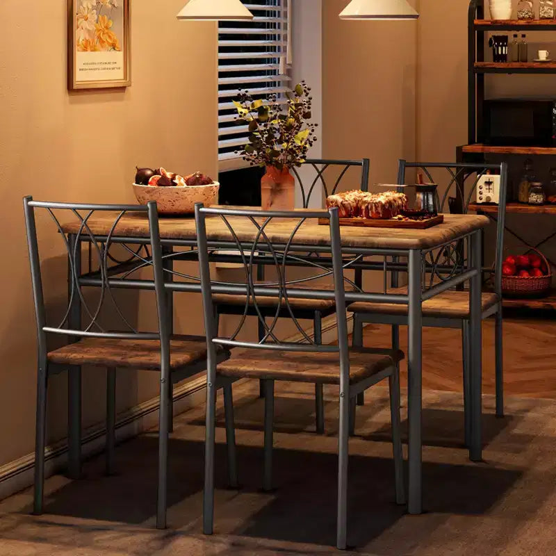 Ensemble Table et Chaises de Salle à Manger pour 4 Personnes, Table à Manger Rectangulaire avec 4 Chaises Rembourrées pour Petits Espaces, Appartement, Petit Déjeuner