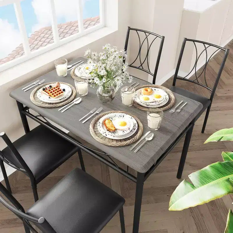 Ensemble Table et Chaises de Salle à Manger pour 4 Personnes, Table à Manger Rectangulaire avec 4 Chaises Rembourrées pour Petits Espaces, Appartement, Petit Déjeuner