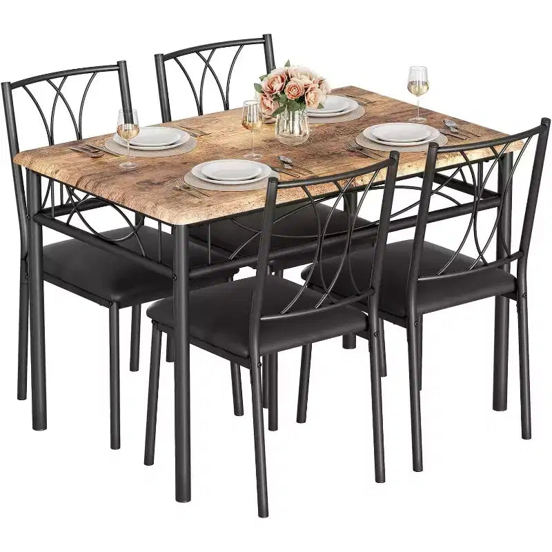 Ensemble Table et Chaises de Salle à Manger pour 4 Personnes, Table à Manger Rectangulaire avec 4 Chaises Rembourrées pour Petits Espaces, Appartement, Petit Déjeuner