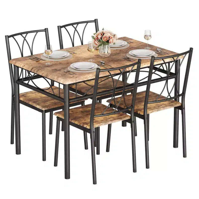 Ensemble Table et Chaises de Salle à Manger pour 4 Personnes, Table à Manger Rectangulaire avec 4 Chaises Rembourrées pour Petits Espaces, Appartement, Petit Déjeuner