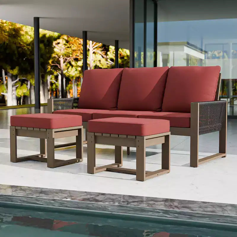 EAGLE PEAK Mobilier de patio d'extérieur en bois de cèdre naturel 3 pièces, salon de jardin d'extérieur avec poufs