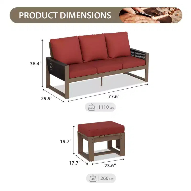 EAGLE PEAK Mobilier de patio d'extérieur en bois de cèdre naturel 3 pièces, salon de jardin d'extérieur avec poufs