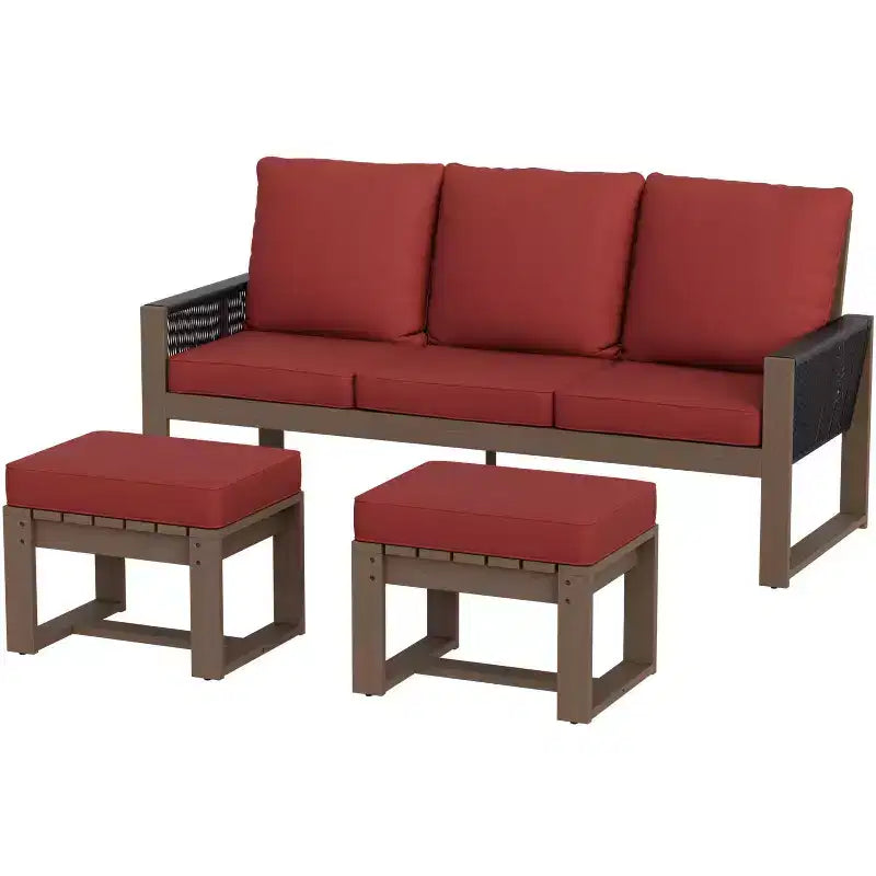 EAGLE PEAK Mobilier de patio d'extérieur en bois de cèdre naturel 3 pièces, salon de jardin d'extérieur avec poufs