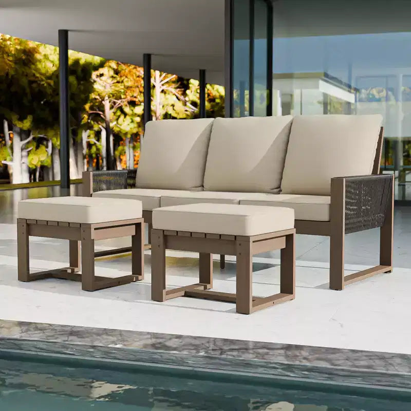 EAGLE PEAK Mobilier de patio d'extérieur en bois de cèdre naturel 3 pièces, salon de jardin d'extérieur avec poufs