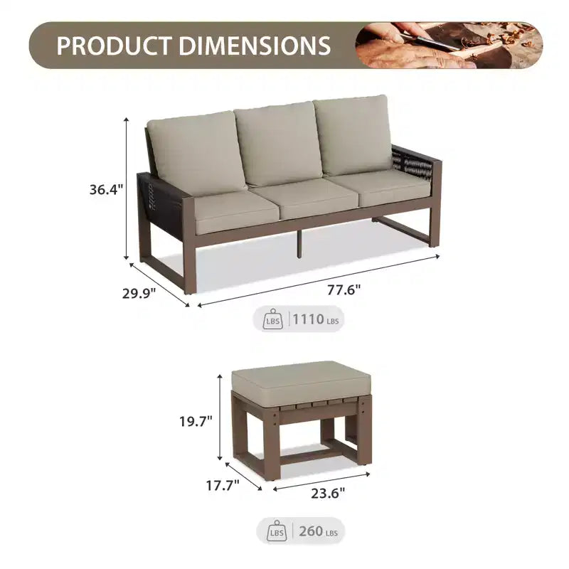 EAGLE PEAK Mobilier de patio d'extérieur en bois de cèdre naturel 3 pièces, salon de jardin d'extérieur avec poufs