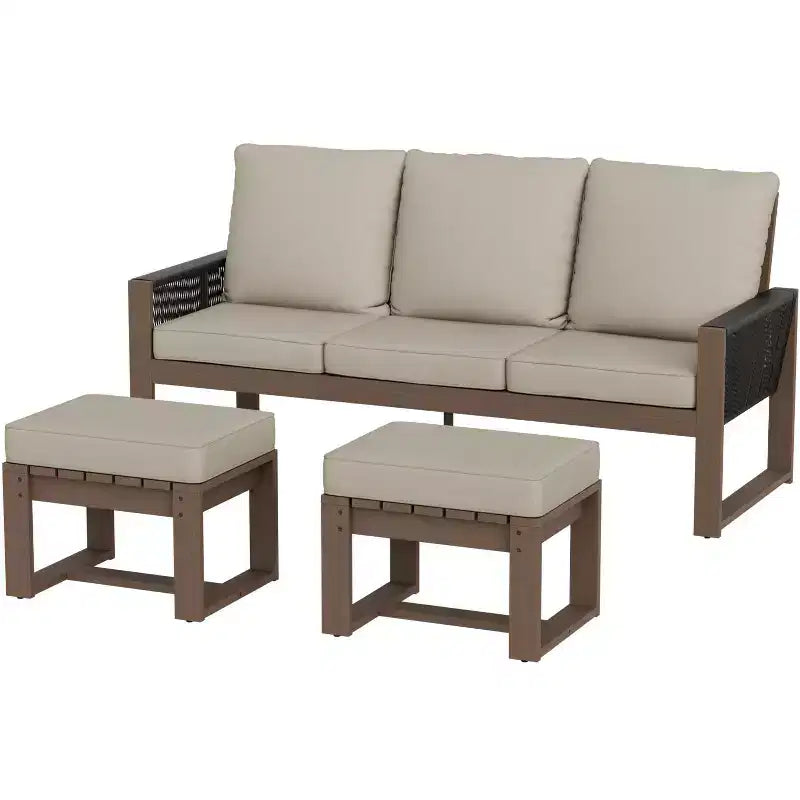 EAGLE PEAK Mobilier de patio d'extérieur en bois de cèdre naturel 3 pièces, salon de jardin d'extérieur avec poufs