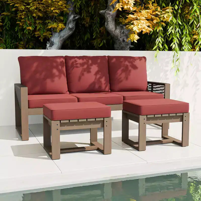EAGLE PEAK Mobilier de patio d'extérieur en bois de cèdre naturel 3 pièces, salon de jardin d'extérieur avec poufs