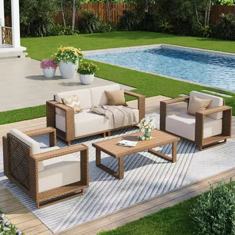 Captiva Designs Ensemble de conversation pour mobilier de patio extérieur en rotin sectionnel avec coussins de 25 cm d'épaisseur