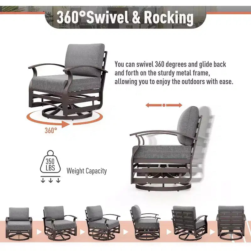 ALAULM Salon de Jardin 8 Places en Aluminium - Mobilier d'Extérieur Moderne en Métal avec Table de Foyer au Propane de 114 cm