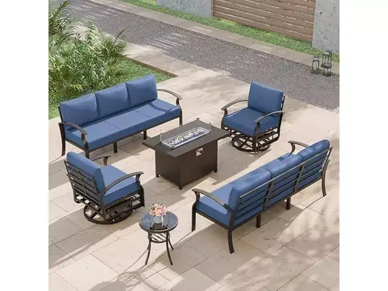 ALAULM Salon de Jardin 8 Places en Aluminium - Mobilier d'Extérieur Moderne en Métal avec Table de Foyer au Propane de 114 cm