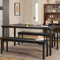 43'' Long Dining Table Set for 4, Rectangle Kitchen Table Set with 2 Upholstered Benches, 3-Piece Space-Saving Kitchen and Dining Room Furniture