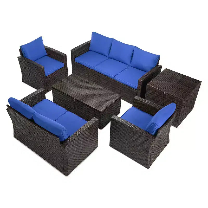 Ensembles de conversation 5 pièces pour patio avec coussins, table basse de rangement et table d'appoint