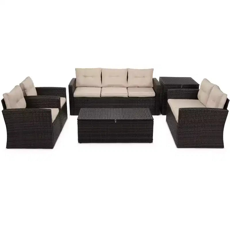 Ensembles de conversation 5 pièces pour patio avec coussins, table basse de rangement et table d'appoint
