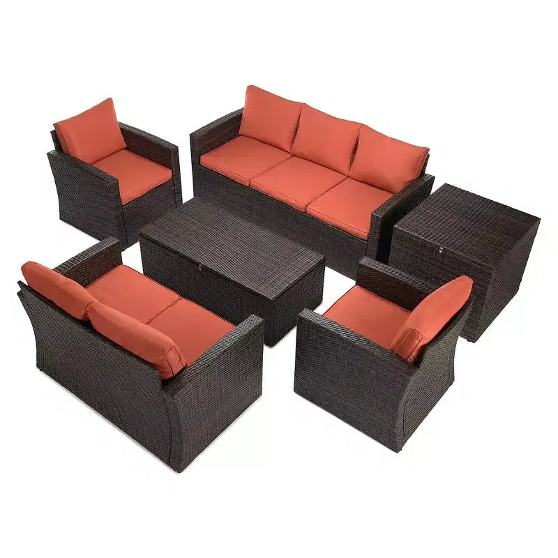 Ensembles de conversation 5 pièces pour patio avec coussins, table basse de rangement et table d'appoint