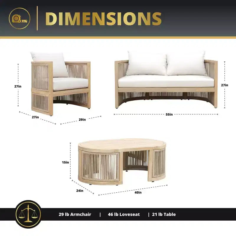 Kinger Home Haven - Salon de jardin 4 pièces en bois d'acacia, ensemble de conversation d'extérieur