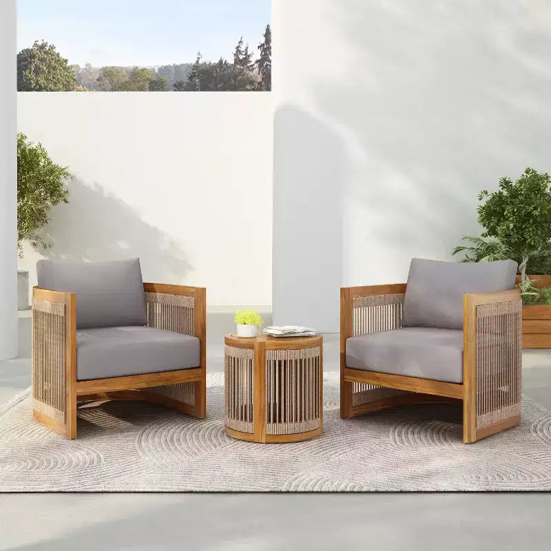 Christopher Knight Home Krizzix Ensemble de 3 pièces de mobilier d'extérieur bohème en bois d'acacia et corde tressée avec coussins