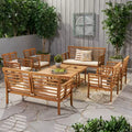 Christopher Knight Home Caydon Outdoor Acacia Wood 8 Seater Chat Set with Cushions
