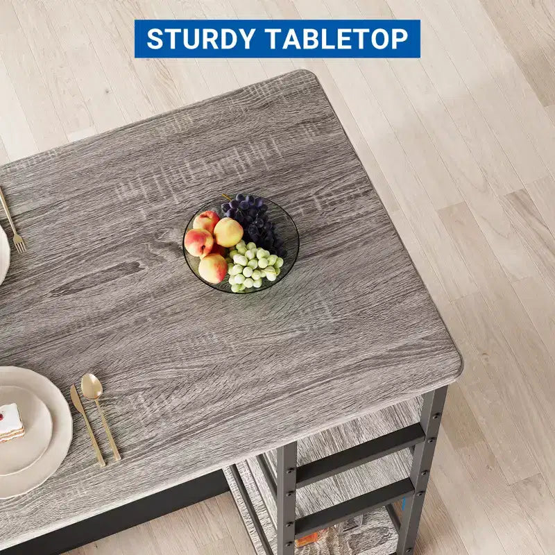 Table de cuisine hauteur comptoir avec 2 tabourets de bar rembourrés, ensemble table et chaises de salle à manger en bois pour 2 avec étagères de rangement, pour petits espaces, appartement