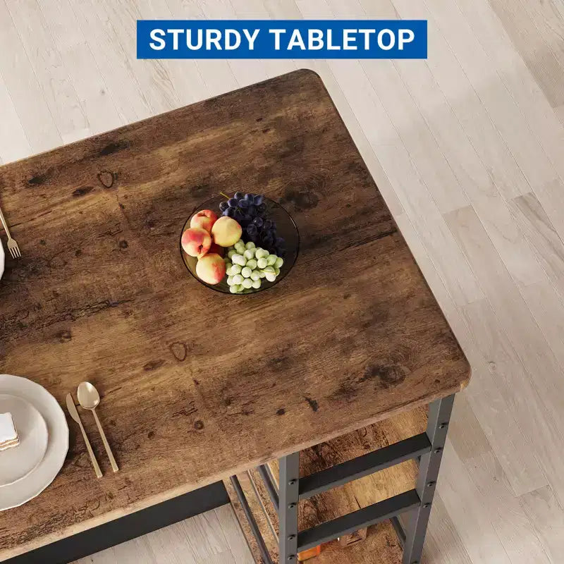 Table de cuisine hauteur comptoir avec 2 tabourets de bar rembourrés, ensemble table et chaises de salle à manger en bois pour 2 avec étagères de rangement, pour petits espaces, appartement