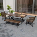 EAGLE PEAK Sienna Bay 4PCS Patio Wicker Dining Set w/ Soft Cushions Umbrella Hole