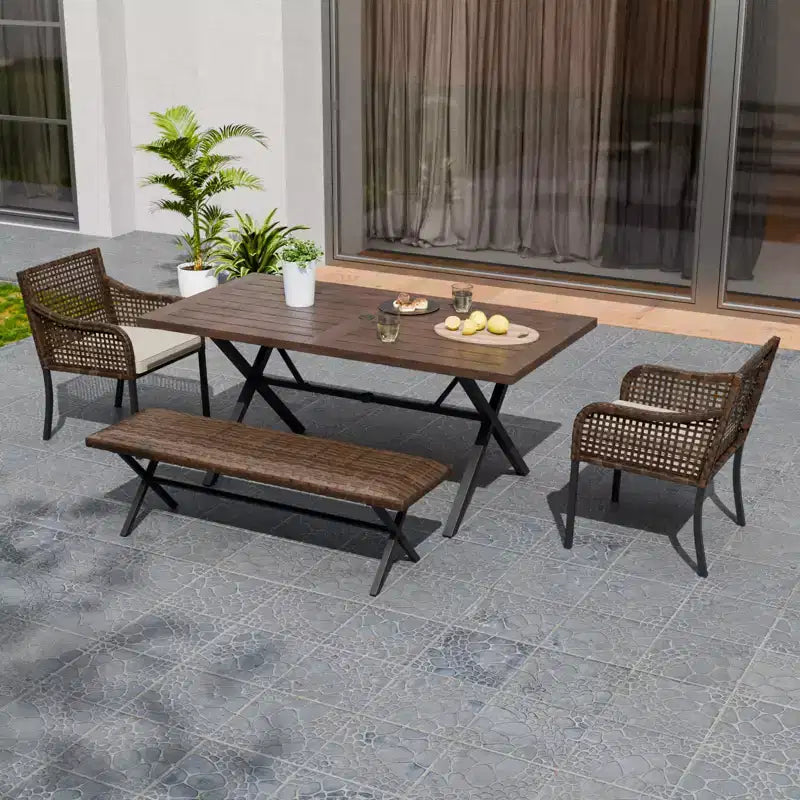 EAGLE PEAK Sienna Bay 4PCS Patio Wicker Dining Set w/ Soft Cushions Umbrella Hole