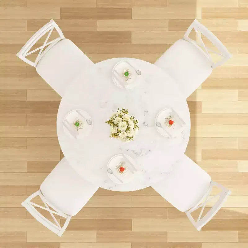 VECELO Ensemble table et 4 chaises de salle à manger, dînette en faux marbre avec 4 chaises pour cuisine, petit espace, noir/blanc