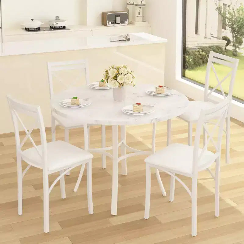 VECELO Ensemble table et 4 chaises de salle à manger, dînette en faux marbre avec 4 chaises pour cuisine, petit espace, noir/blanc
