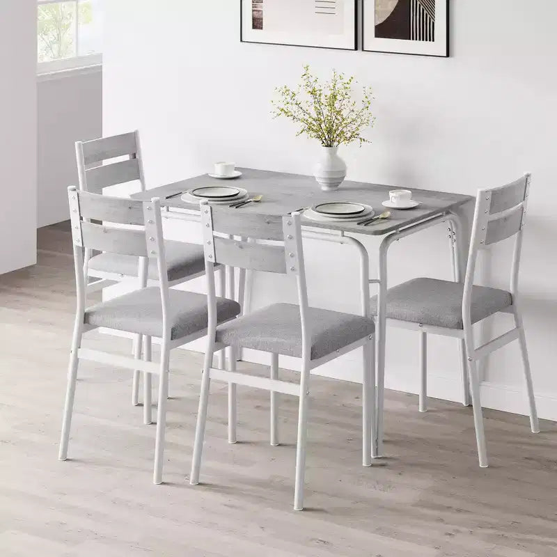 Ensemble de salle à manger 5 pièces pour 4 personnes, table et chaises carrées compactes, plateau robuste en MDF, cadre métallique, ensemble petit-déjeuner peu encombrant