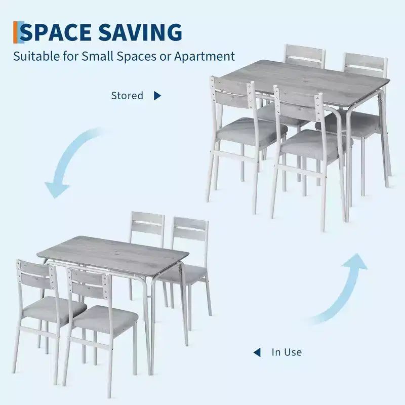 Ensemble de salle à manger 5 pièces pour 4 personnes, table et chaises carrées compactes, plateau robuste en MDF, cadre métallique, ensemble petit-déjeuner peu encombrant