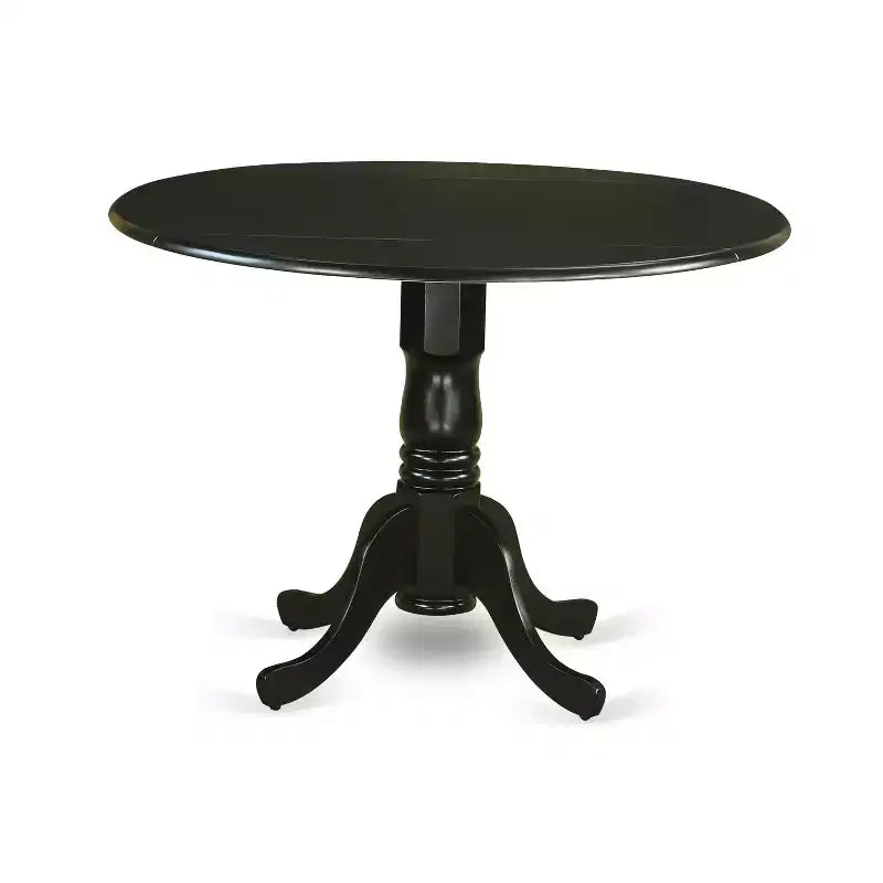 HomeStock Belmont, table de cuisine ronde de 42 po avec deux rallonges de 9 po et quatre chaises Parson avec pieds noirs et tissu en lin Shitake